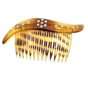 Made in USA vintage faux tortoiseshell celluloid AB rhinestones hair comb